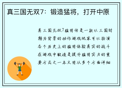 真三国无双7：锻造猛将，打开中原